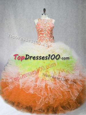 Multi-color Ball Gowns Tulle Scoop Sleeveless Beading and Ruffles Floor Length Zipper Quince Ball Gowns