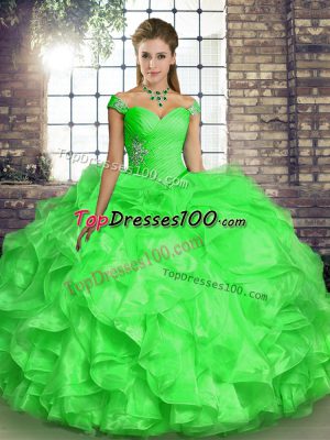 Beading and Ruffles Quinceanera Dresses Lace Up Sleeveless Floor Length