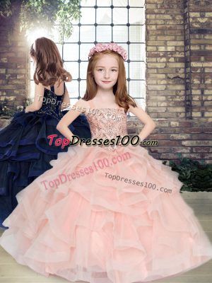 Lovely Tulle Sleeveless Floor Length Kids Pageant Dress and Beading and Ruffles