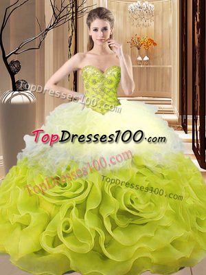 Multi-color Sweetheart Lace Up Beading and Ruffles 15 Quinceanera Dress Sleeveless