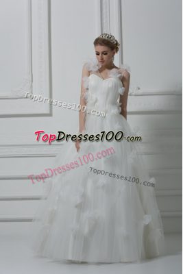 Glamorous Floor Length White Bridal Gown V-neck Sleeveless Lace Up