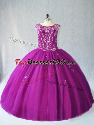 Scoop Sleeveless Tulle Quinceanera Dress Beading Lace Up