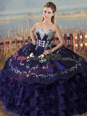 Fine Purple Sweetheart Neckline Embroidery and Ruffles Sweet 16 Dress Sleeveless Lace Up
