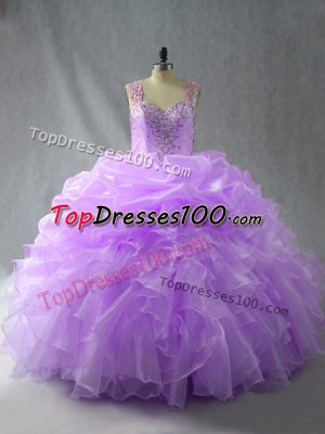 Lavender Zipper Vestidos de Quinceanera Beading and Ruffles Sleeveless Floor Length