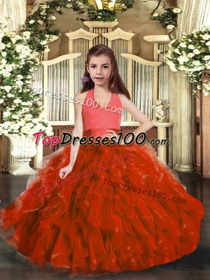 Low Price Rust Red Pageant Dress for Womens Party and Sweet 16 and Wedding Party with Ruffles Halter Top Sleeveless Lace Up