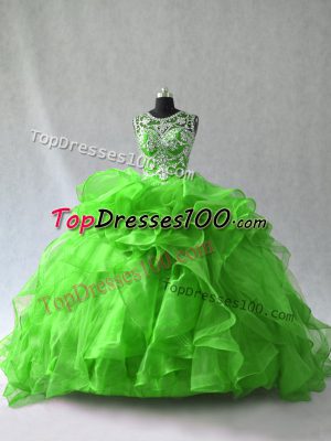 Sleeveless Organza Floor Length Lace Up Vestidos de Quinceanera in with Beading and Ruffles