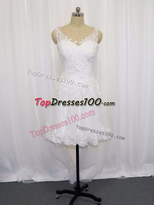 Classical White Empire Beading and Lace Wedding Dresses Zipper Tulle Sleeveless Mini Length