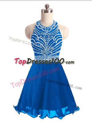 Super Blue Lace Up Pageant Dress for Girls Beading Sleeveless Mini Length