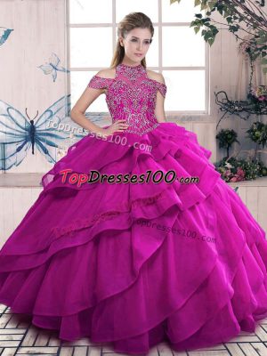 Sleeveless Beading and Ruffled Layers Lace Up Quinceanera Gown