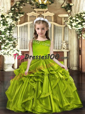 Sweet Ruffles Little Girls Pageant Gowns Olive Green Lace Up Sleeveless Floor Length