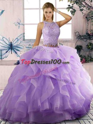 Lavender Sweet 16 Quinceanera Dress Sweet 16 and Quinceanera with Beading and Ruffles Scoop Sleeveless Zipper
