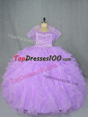 Smart Sleeveless Organza Asymmetrical Side Zipper Quinceanera Dresses in Lavender with Beading and Ruffles