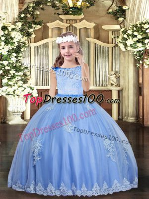 Baby Blue Ball Gowns Beading and Appliques Girls Pageant Dresses Zipper Tulle Sleeveless Floor Length