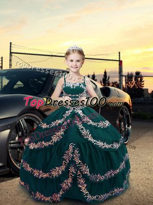 Gorgeous Teal Sleeveless Embroidery Floor Length Pageant Dress Womens