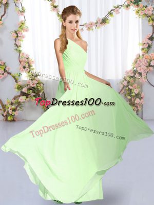 Yellow Green Sleeveless Floor Length Ruching Lace Up Wedding Guest Dresses