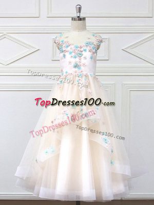 Tulle Sleeveless Floor Length Flower Girl Dress and Appliques