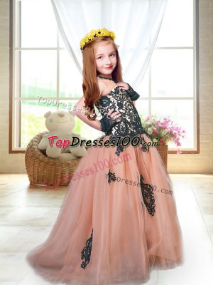 Peach Kids Pageant Dress Spaghetti Straps Sleeveless Brush Train Lace Up