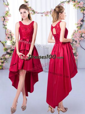 Scoop Sleeveless Lace Up Bridesmaid Gown Red Satin