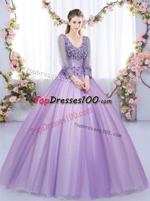 Glittering Lace and Appliques Sweet 16 Dresses Lavender Zipper Long Sleeves Floor Length