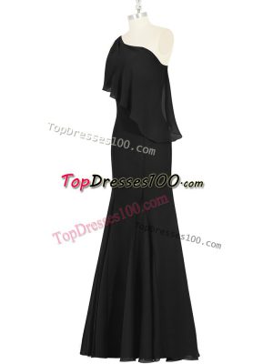 Lovely Floor Length Mermaid Sleeveless Black Evening Dress Side Zipper