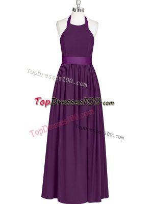 Top Selling Eggplant Purple Prom Dresses Prom and Party with Ruching Halter Top Sleeveless Zipper