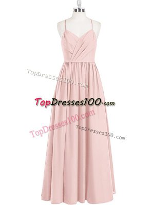 Pink Criss Cross Party Dress Wholesale Ruching Sleeveless Floor Length