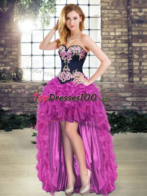 Fine Organza Sweetheart Sleeveless Lace Up Embroidery in Purple