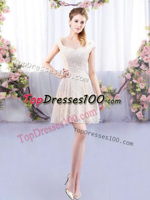 Mini Length Lace Up Wedding Party Dress Champagne for Prom and Party and Wedding Party with Lace
