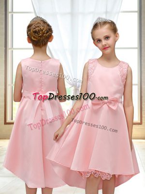 Modern Scoop Sleeveless Satin Toddler Flower Girl Dress Lace and Bowknot Zipper