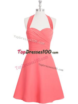 Fantastic Halter Top Sleeveless Zipper Evening Dress Watermelon Red Chiffon