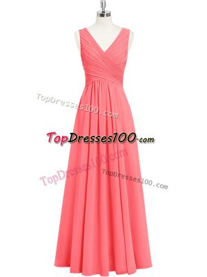Fashionable Floor Length Zipper Homecoming Dress Watermelon Red for Prom and Party with Ruching