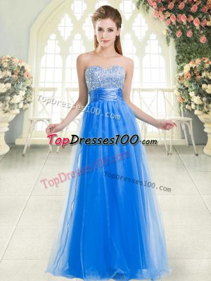 Graceful Sweetheart Sleeveless Womens Party Dresses Floor Length Beading Blue Tulle