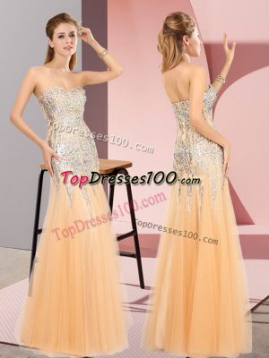 Floor Length Zipper Prom Party Dress Orange for Prom and Party with Beading