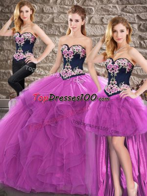 Floor Length Lace Up Quinceanera Gown Purple for Sweet 16 and Quinceanera with Beading and Embroidery