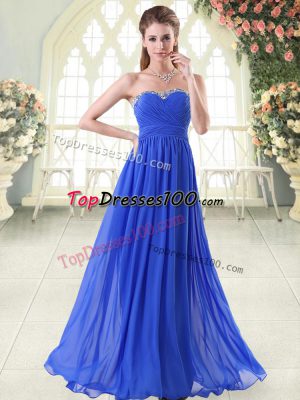 Most Popular Royal Blue Chiffon Zipper Sweetheart Sleeveless Floor Length Evening Party Dresses Beading