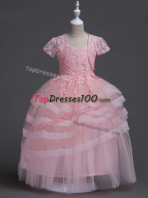 Edgy Spaghetti Straps Sleeveless Tulle Flower Girl Dresses for Less Appliques Zipper