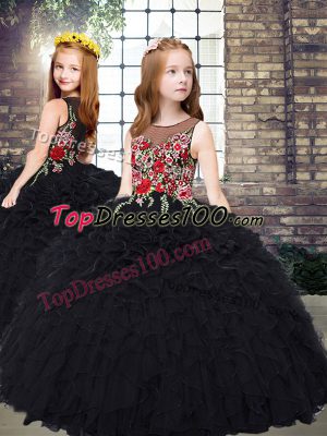 Floor Length Ball Gowns Sleeveless Black Pageant Gowns For Girls Zipper