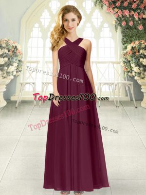 Elegant Burgundy Sleeveless Ruching Floor Length Dress for Prom