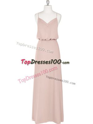 Floor Length Zipper Homecoming Dress Baby Pink for Prom and Party with Ruching