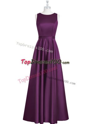 Eggplant Purple Scoop Backless Ruching and Pleated Prom Gown Sleeveless