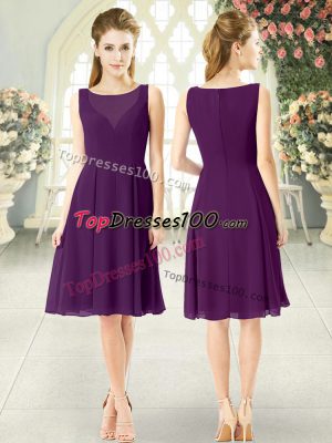 Purple Sleeveless Ruching Knee Length Prom Dress