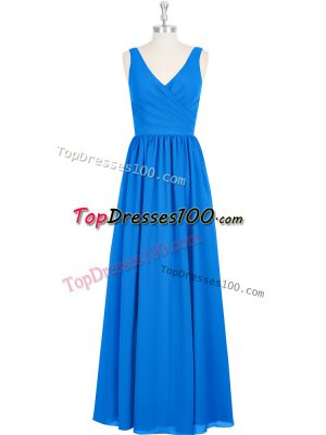 Floor Length Zipper Prom Party Dress Royal Blue for Prom and Party and Military Ball with Ruching