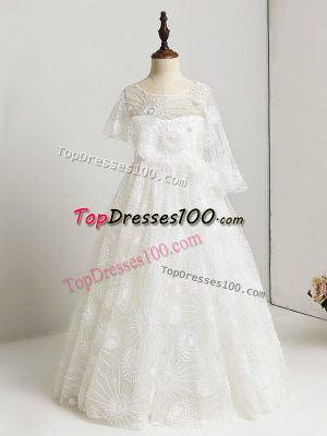 Ideal Lace Flower Girl Dresses for Less White Side Zipper Floor Length