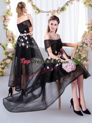 High Low Bridesmaids Dress Black for Prom and Party and Wedding Party with Appliques