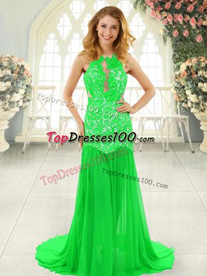 Super Brush Train Mermaid Homecoming Dress Green Scoop Chiffon Sleeveless Backless