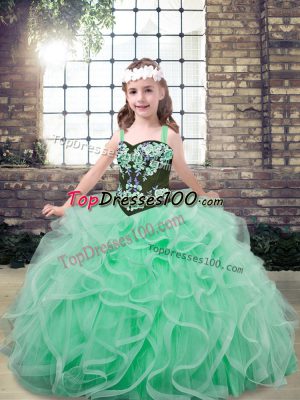 Embroidery and Ruffles Pageant Gowns For Girls Apple Green Lace Up Sleeveless Floor Length