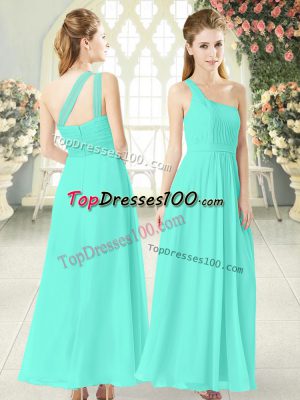 Perfect Ruching Prom Dress Aqua Blue Zipper Sleeveless Ankle Length