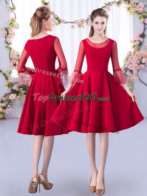 High End Red 3 4 Length Sleeve Satin Zipper Bridesmaid Dress for Prom and Party and Wedding Party