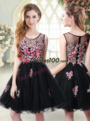 Flare Mini Length Zipper Prom Party Dress Black for Prom and Party with Embroidery