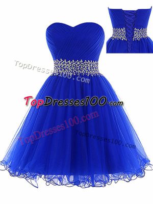 Clearance Sweetheart Sleeveless Tulle Prom Party Dress Ruching Lace Up